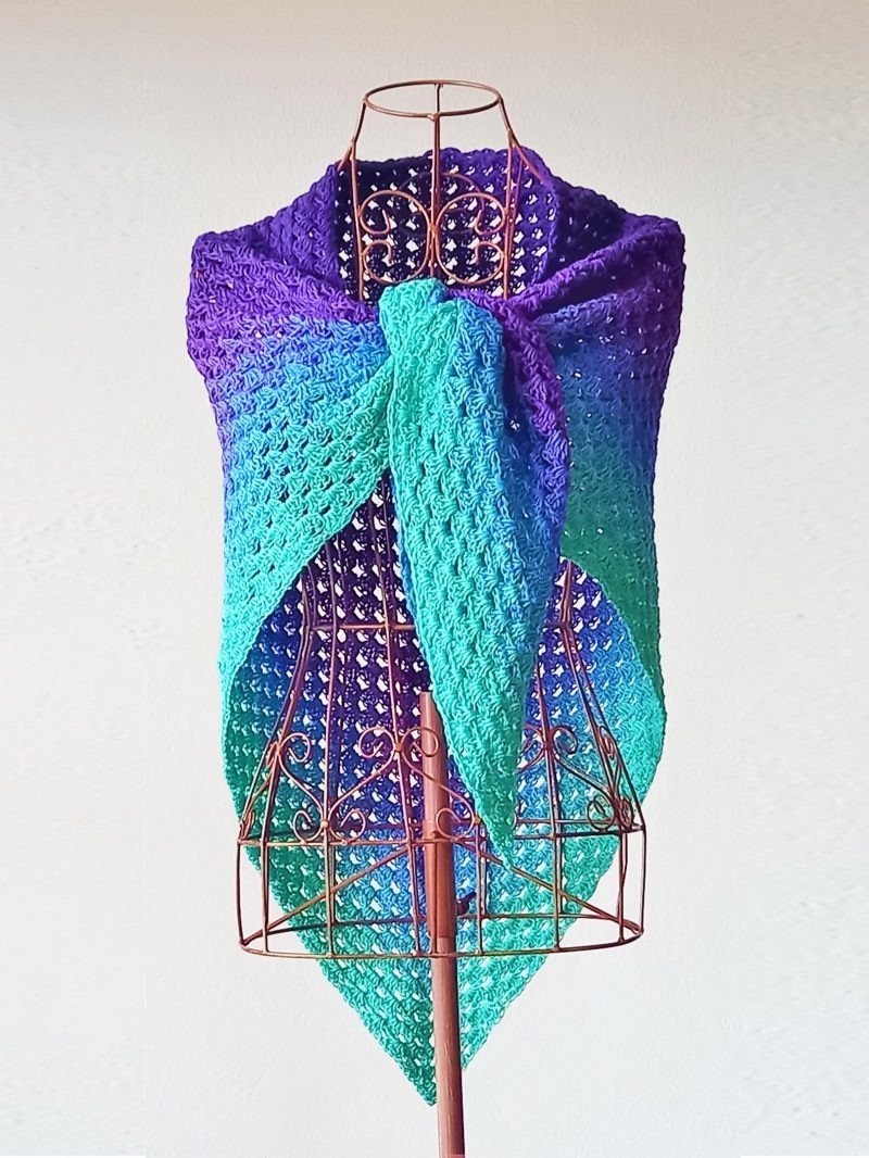 summer triangle shawl handmade crochet cotton lace blue purple turquoise
