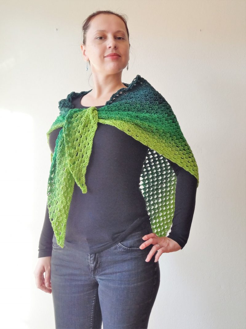 green triangle cotton shawl lace crochet handmade